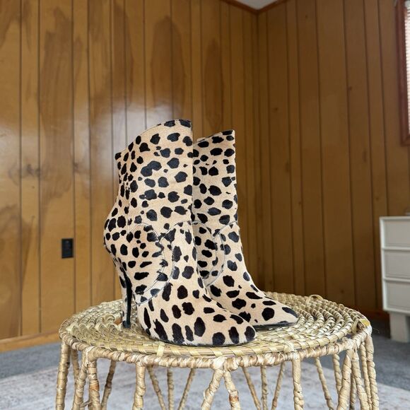 Giuseppe Zanotti Shoes - Giuseppe Zanotti x Balmain Leopard Pony Hide Ankle Boots Stiletto Heels Sz 39/9